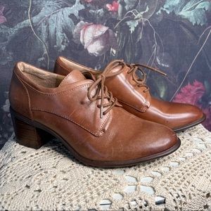 Sofft Lace Up Heeled Loafers Brown Leather